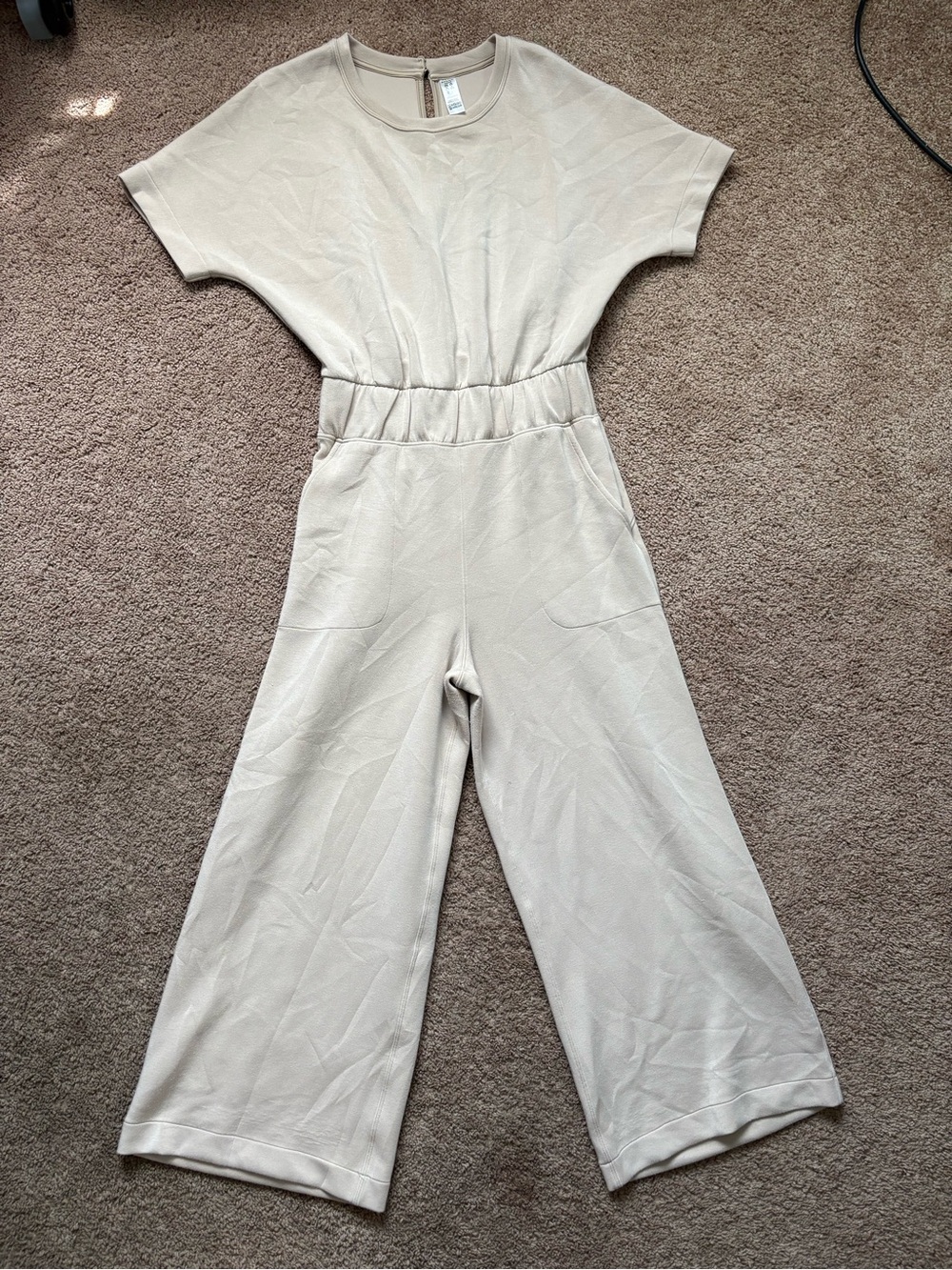 SPANX Cream Wide-Leg Elastic Waist Jumpsuit